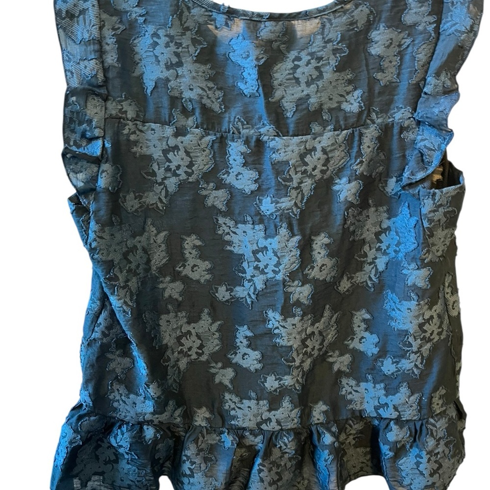 Teal Jacquard Babydoll Peplum Top Romantic Cottagecore Fairycore Ruffle Medium - Picture 2 of 6